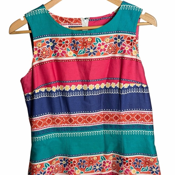 Vtg Talbots Womens Size 10 Y2K Floral Stripe Shift Dress Retro Coastal - Picture 3 of 12